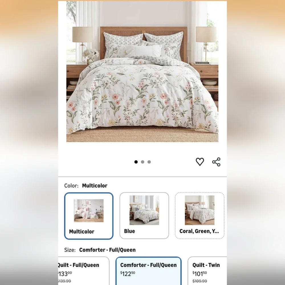 Levtex Home Viviana Comforter Set Full/Queen Comforter Botanical Floral Coral Gr